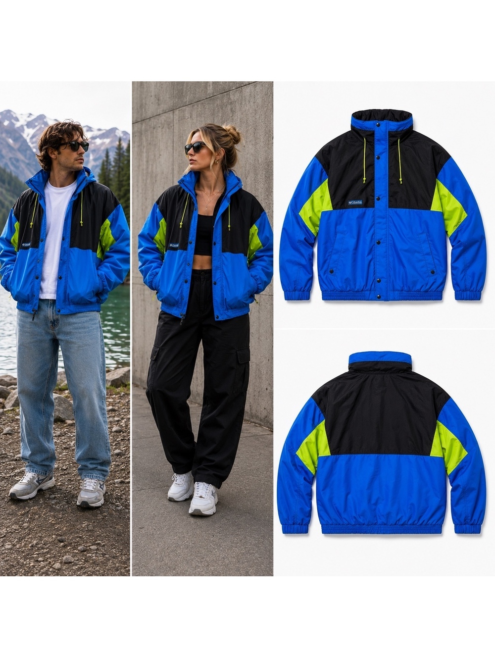 Vintage Columbia XL Colorblock Windbreaker Jacket 90s Gorpcore Unisex Neon